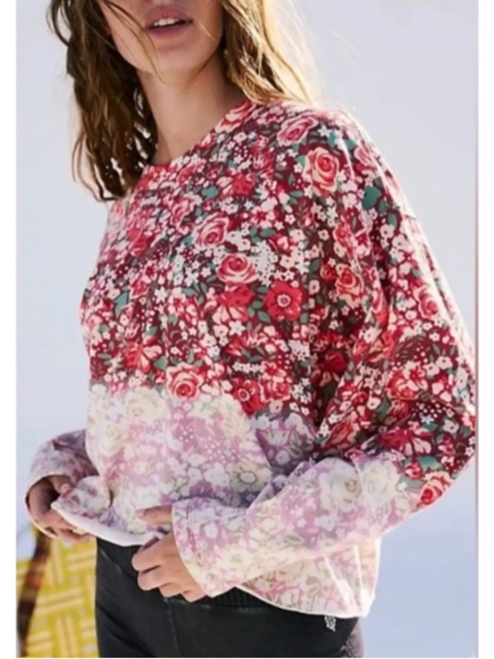 FP Movement by Free People Red Floral Patchwork Crewneck Sweatshirt - Picture 2 of 7